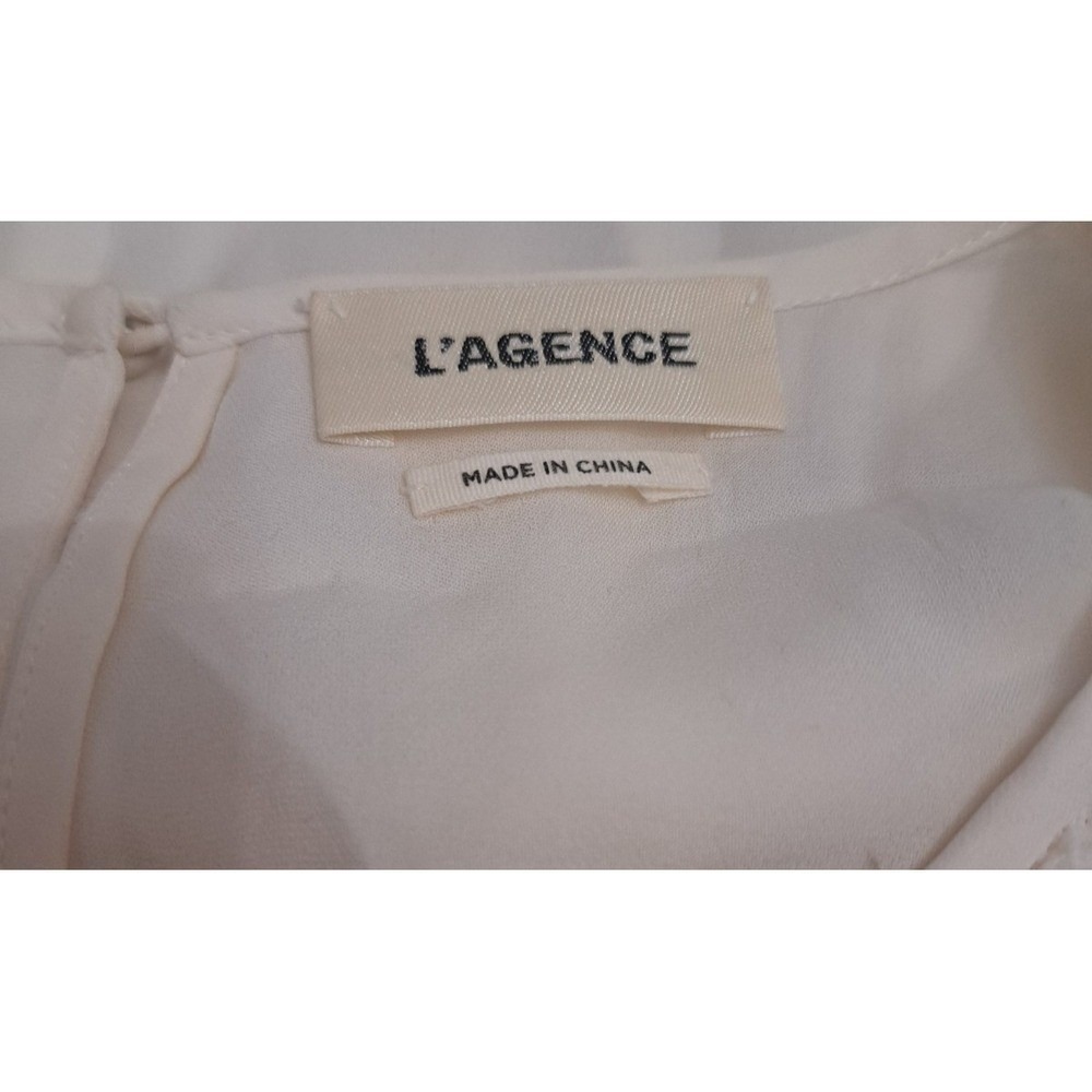 L'AGENCE Off White Ruffle Front Sleeveless Blouse Button Keyhole Back Top - Picture 8 of 9